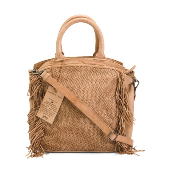 LATICO Ballet Slipper Leather Convertible Fringe Tote